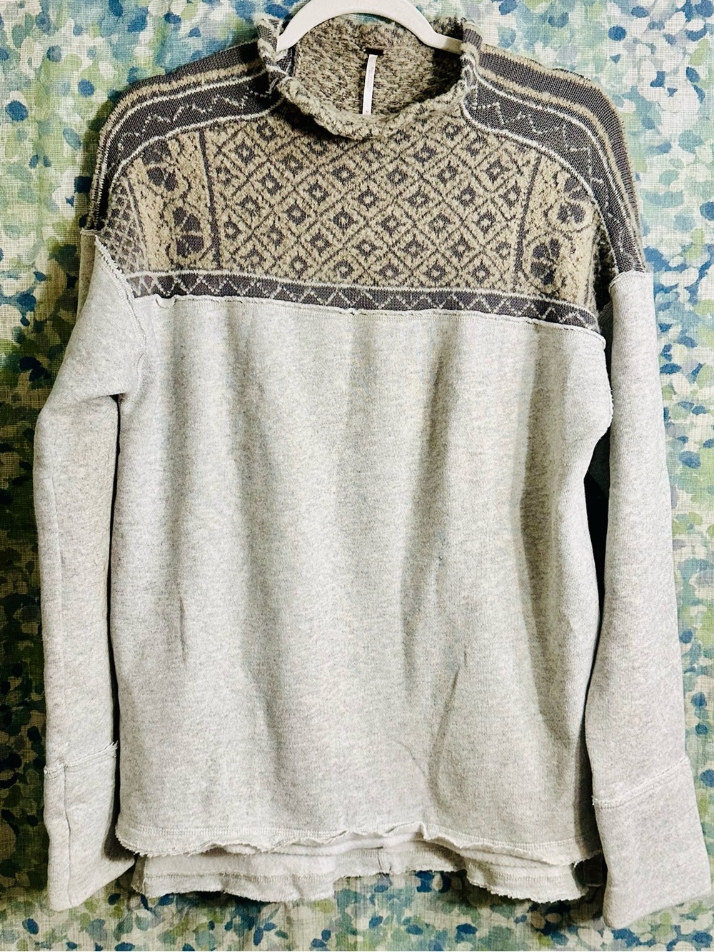 Free People Oversized Fair Isle Mock Neck Tunic Sweater Medium